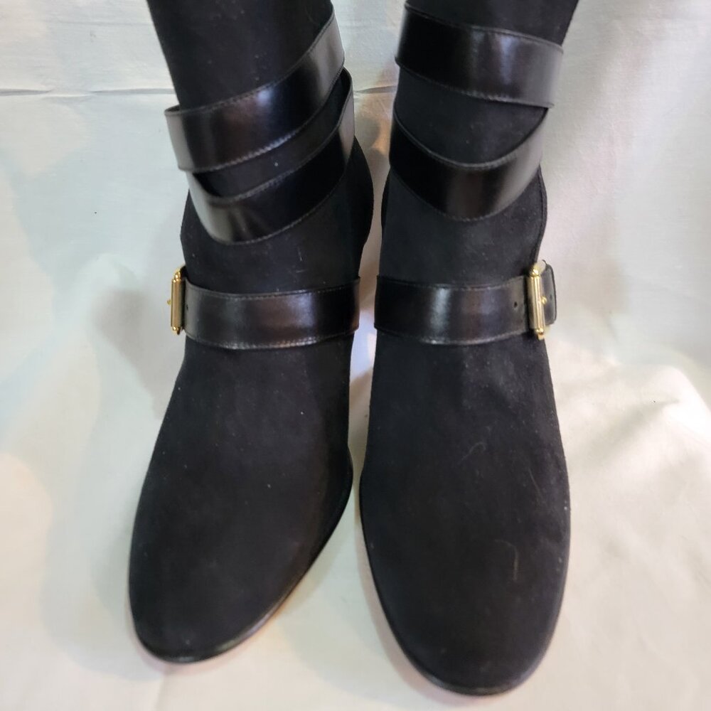 ANYI LU - Suede With Gold Hardware Booties